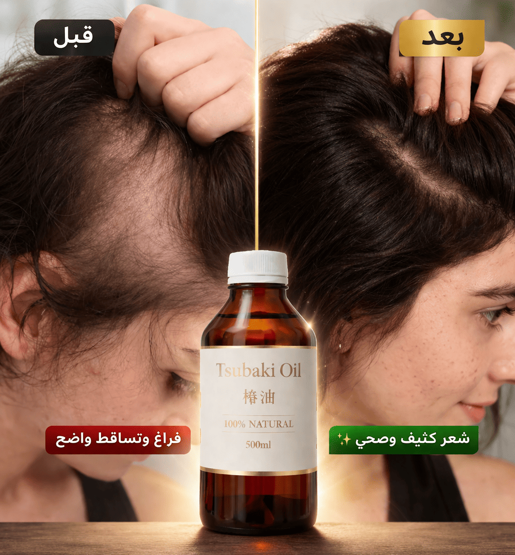 زيت تسوباكي الياباني الأصلي سر الكثافة والطول _ جرّبيه 4 أشهر على راحتك… إذا ما شفتِ النتيجة، فلوسك راجعة لك 100% — بدون أسئلة.